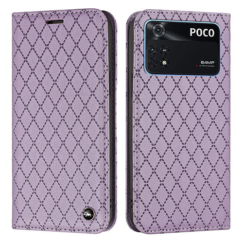 Leather Case Stands Flip Cover Holder H05X for Xiaomi Poco M4 Pro 4G Purple