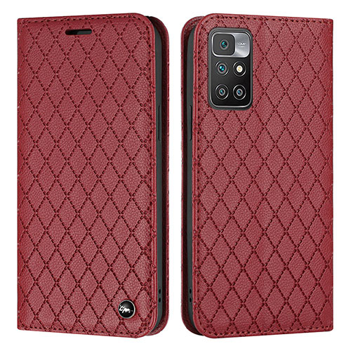 Leather Case Stands Flip Cover Holder H05X for Xiaomi Redmi 10 (2022) Red