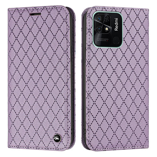Leather Case Stands Flip Cover Holder H05X for Xiaomi Redmi 10 India Purple