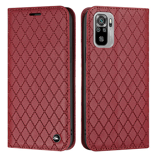 Leather Case Stands Flip Cover Holder H05X for Xiaomi Redmi Note 10 4G Red
