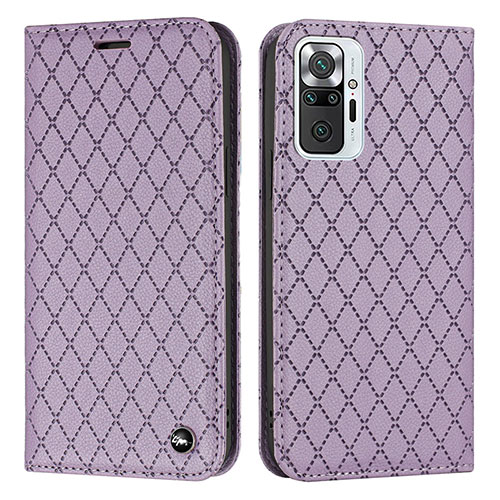 Leather Case Stands Flip Cover Holder H05X for Xiaomi Redmi Note 10 Pro 4G Purple