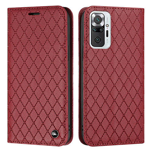 Leather Case Stands Flip Cover Holder H05X for Xiaomi Redmi Note 10 Pro 4G Red