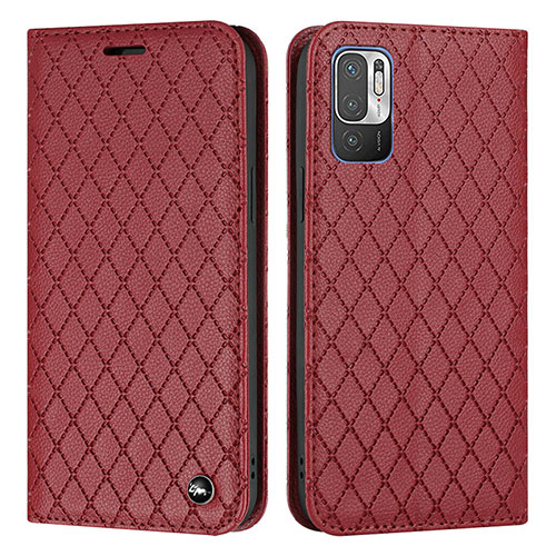 Leather Case Stands Flip Cover Holder H05X for Xiaomi Redmi Note 10T 5G Red