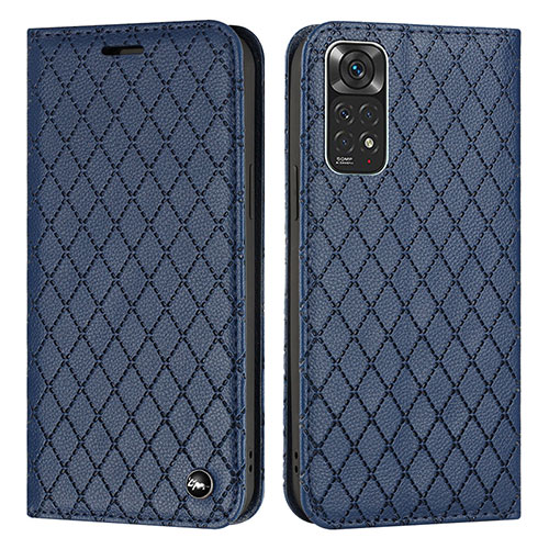 Leather Case Stands Flip Cover Holder H05X for Xiaomi Redmi Note 11 4G (2022) Blue