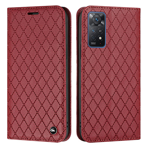 Leather Case Stands Flip Cover Holder H05X for Xiaomi Redmi Note 11 Pro 4G Red