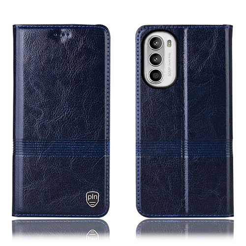 Leather Case Stands Flip Cover Holder H06P for Motorola Moto Edge (2022) 5G Blue