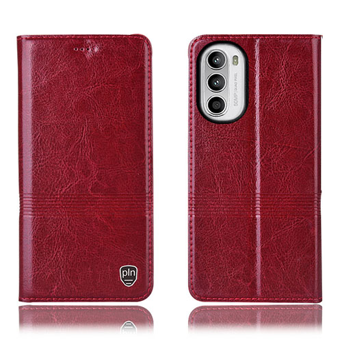 Leather Case Stands Flip Cover Holder H06P for Motorola Moto Edge (2022) 5G Red