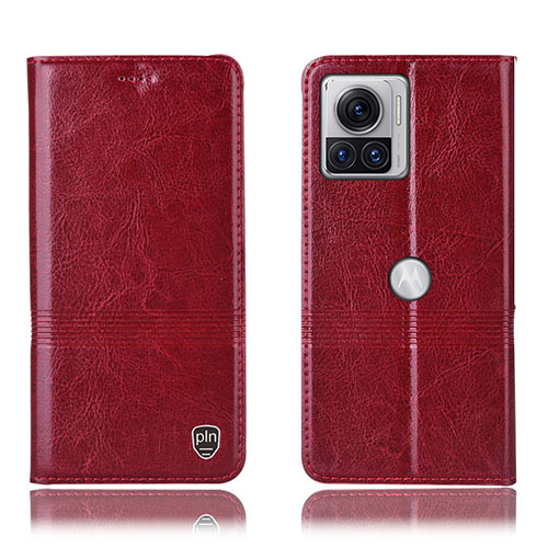 Leather Case Stands Flip Cover Holder H06P for Motorola Moto Edge 30 Ultra 5G Red