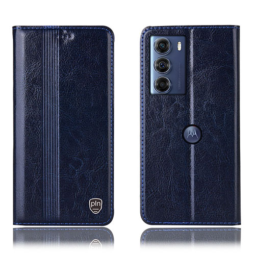 Leather Case Stands Flip Cover Holder H06P for Motorola Moto Edge S30 5G Blue