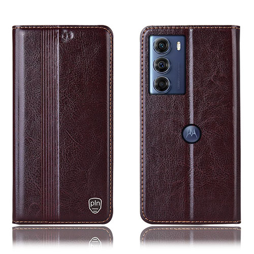 Leather Case Stands Flip Cover Holder H06P for Motorola Moto Edge S30 5G Brown