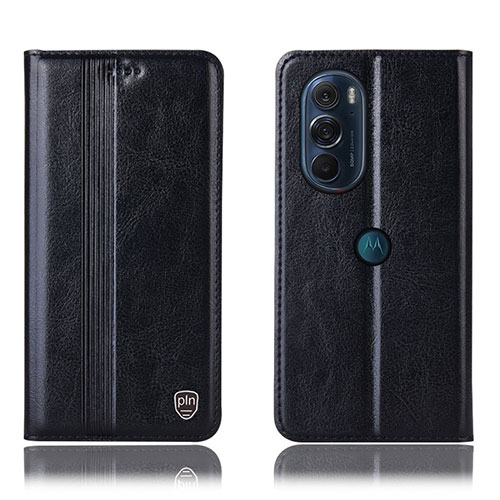 Leather Case Stands Flip Cover Holder H06P for Motorola Moto Edge X30 5G Black