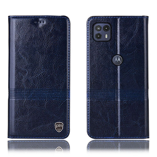 Leather Case Stands Flip Cover Holder H06P for Motorola Moto G50 5G Blue