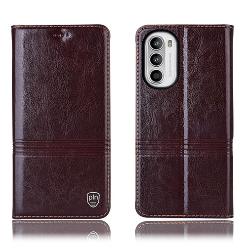 Leather Case Stands Flip Cover Holder H06P for Motorola Moto G82 5G Brown