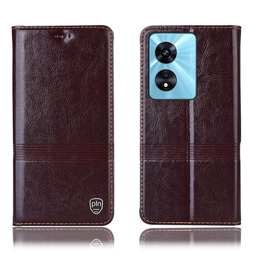 Leather Case Stands Flip Cover Holder H06P for Oppo A1x 5G Brown
