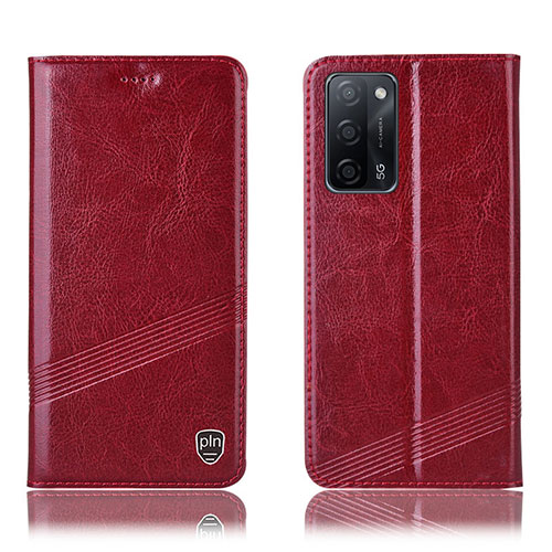 Leather Case Stands Flip Cover Holder H06P for Oppo A53s 5G Red