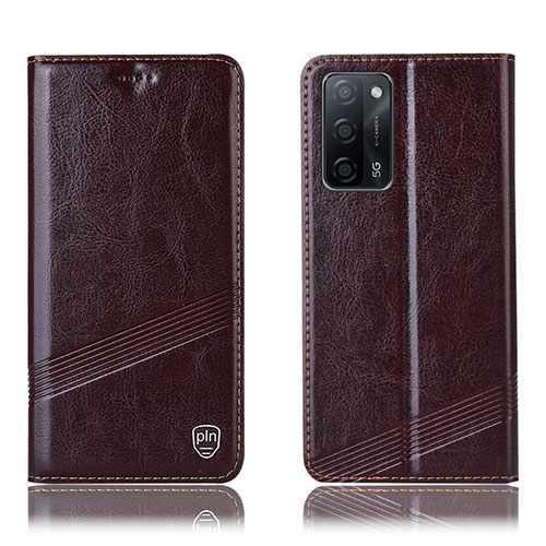 Leather Case Stands Flip Cover Holder H06P for Oppo A55 5G Brown