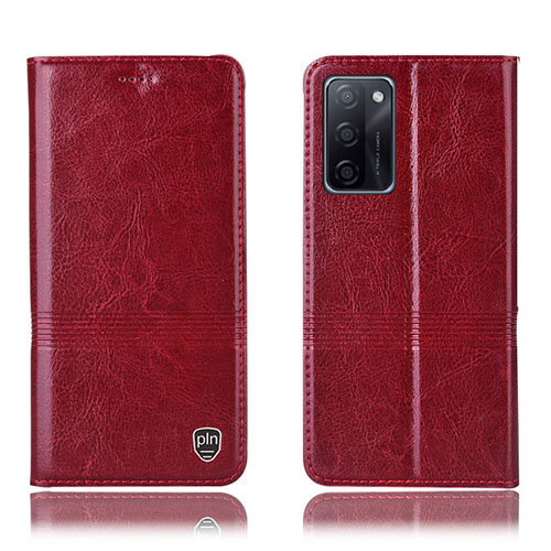 Leather Case Stands Flip Cover Holder H06P for Oppo A55S 5G Red