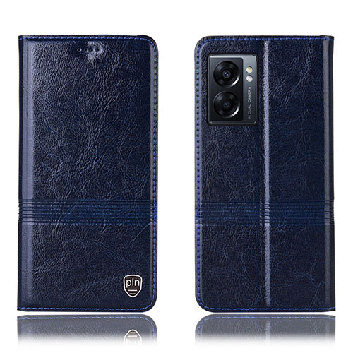 Leather Case Stands Flip Cover Holder H06P for Oppo A77 5G Blue