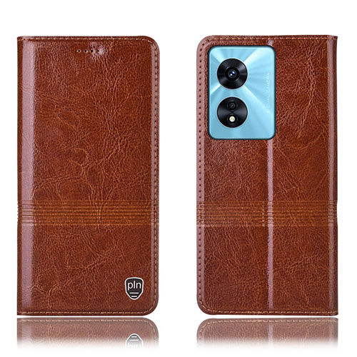 Leather Case Stands Flip Cover Holder H06P for Oppo A78 4G Light Brown