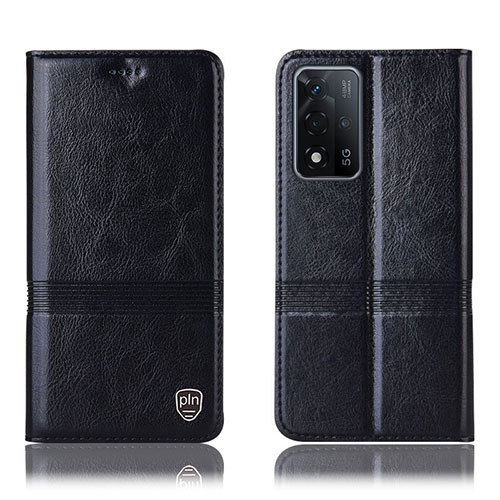 Leather Case Stands Flip Cover Holder H06P for Oppo A93s 5G Black