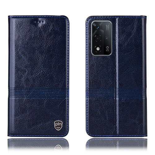 Leather Case Stands Flip Cover Holder H06P for Oppo A93s 5G Blue