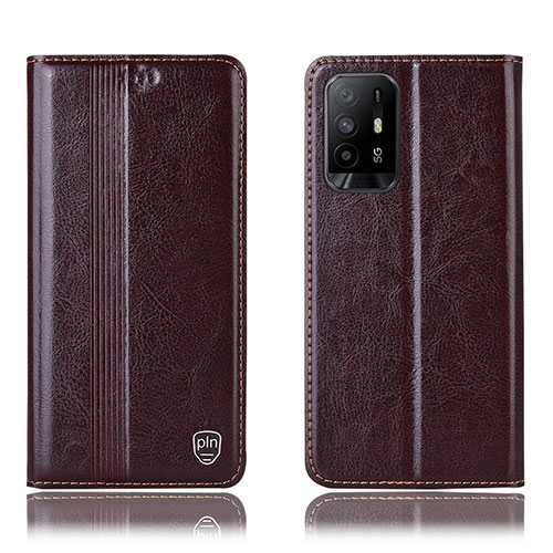 Leather Case Stands Flip Cover Holder H06P for Oppo A94 5G Brown