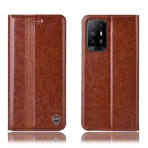 Leather Case Stands Flip Cover Holder H06P for Oppo A94 5G Light Brown