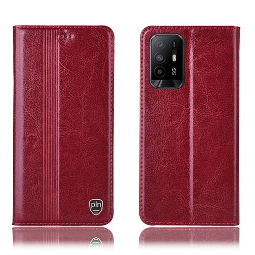 Leather Case Stands Flip Cover Holder H06P for Oppo A94 5G Red