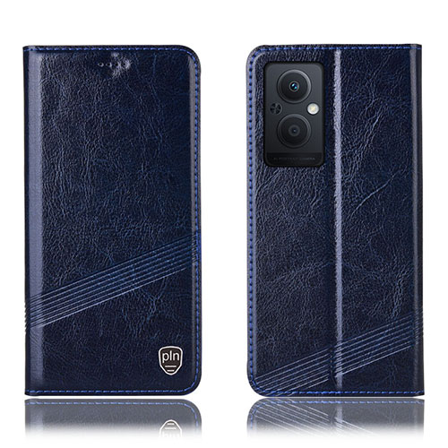 Leather Case Stands Flip Cover Holder H06P for Oppo A96 5G Blue