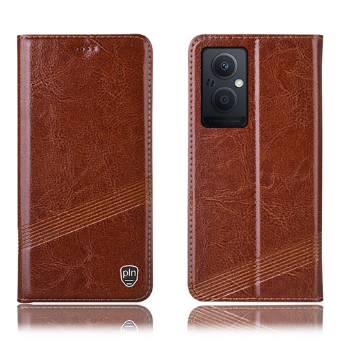 Leather Case Stands Flip Cover Holder H06P for Oppo F21 Pro 5G Light Brown