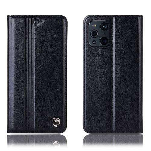 Leather Case Stands Flip Cover Holder H06P for Oppo Find X3 Pro 5G Black