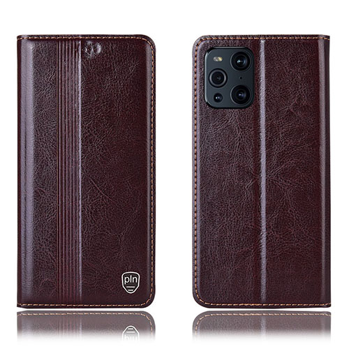 Leather Case Stands Flip Cover Holder H06P for Oppo Find X3 Pro 5G Brown