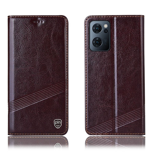 Leather Case Stands Flip Cover Holder H06P for Oppo Find X5 Lite 5G Brown