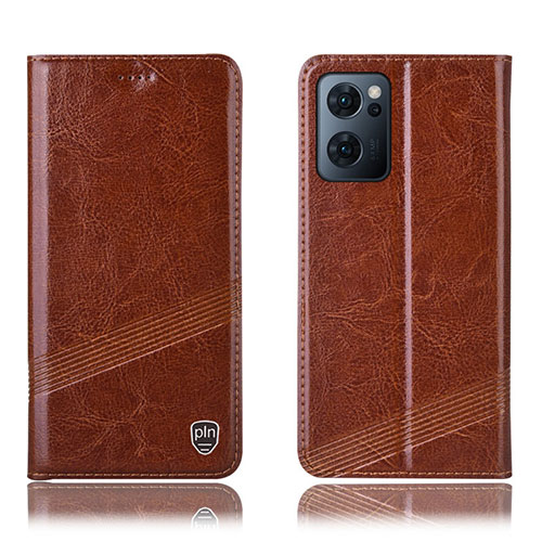 Leather Case Stands Flip Cover Holder H06P for Oppo Find X5 Lite 5G Light Brown