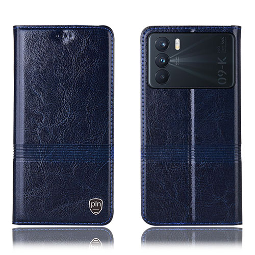 Leather Case Stands Flip Cover Holder H06P for Oppo K9 Pro 5G Blue