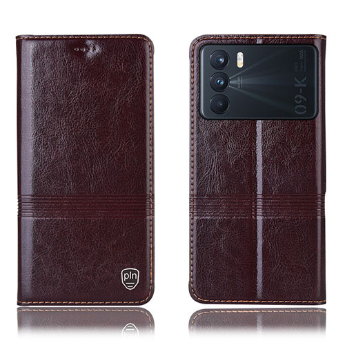 Leather Case Stands Flip Cover Holder H06P for Oppo K9 Pro 5G Brown