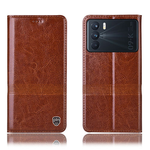 Leather Case Stands Flip Cover Holder H06P for Oppo K9 Pro 5G Light Brown