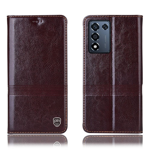 Leather Case Stands Flip Cover Holder H06P for Oppo K9S 5G Brown