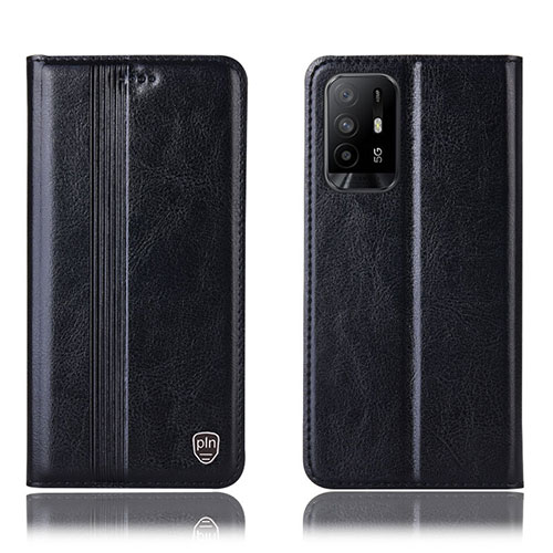 Leather Case Stands Flip Cover Holder H06P for Oppo Reno5 Z 5G Black