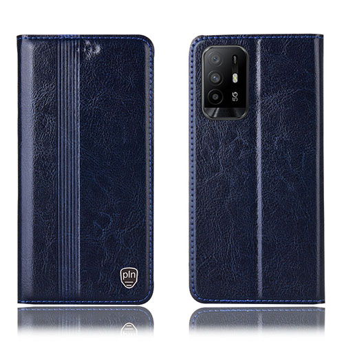 Leather Case Stands Flip Cover Holder H06P for Oppo Reno5 Z 5G Blue