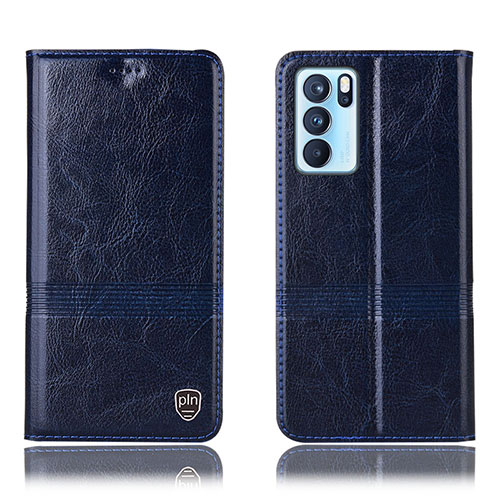 Leather Case Stands Flip Cover Holder H06P for Oppo Reno6 Pro 5G India Blue