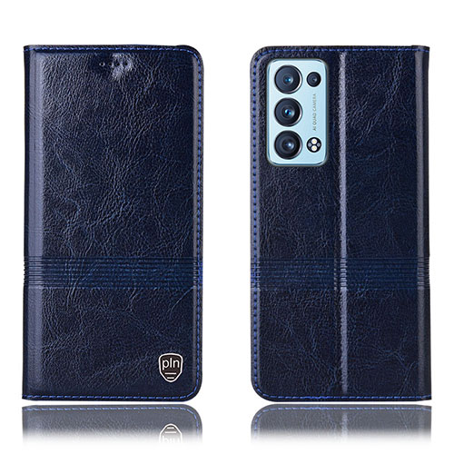 Leather Case Stands Flip Cover Holder H06P for Oppo Reno6 Pro+ Plus 5G Blue