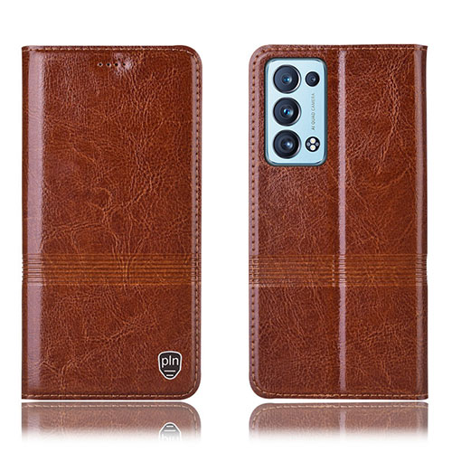 Leather Case Stands Flip Cover Holder H06P for Oppo Reno6 Pro+ Plus 5G Light Brown