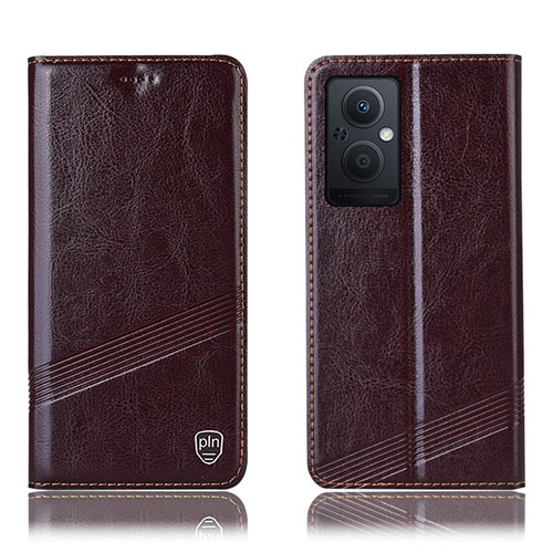 Leather Case Stands Flip Cover Holder H06P for Oppo Reno8 Lite 5G Brown