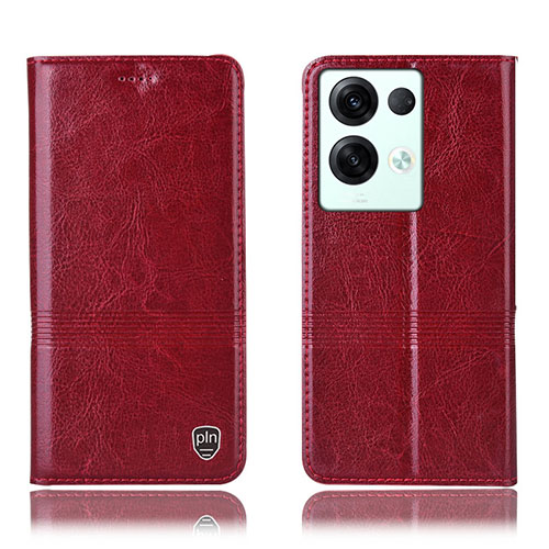 Leather Case Stands Flip Cover Holder H06P for Oppo Reno8 Pro 5G Red