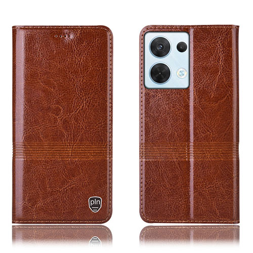 Leather Case Stands Flip Cover Holder H06P for Oppo Reno9 5G Light Brown