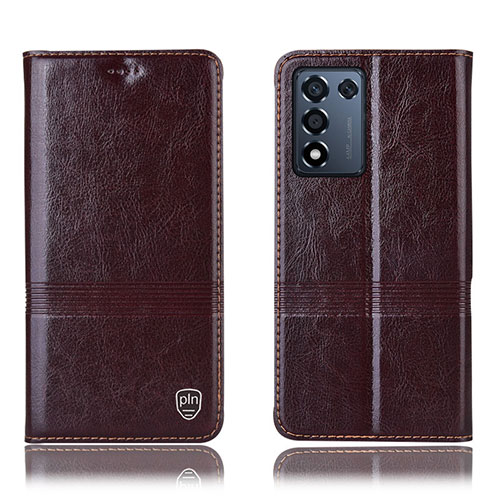 Leather Case Stands Flip Cover Holder H06P for Realme Q3t 5G Brown