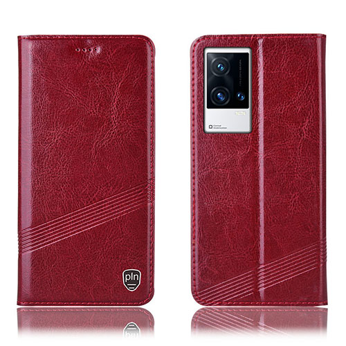 Leather Case Stands Flip Cover Holder H06P for Vivo iQOO 8 Pro 5G Red