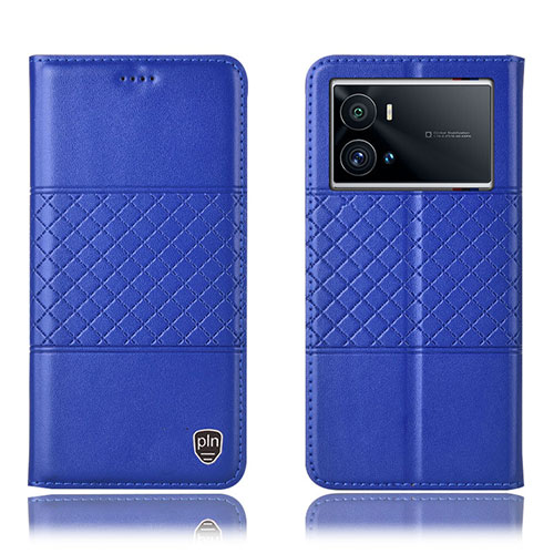 Leather Case Stands Flip Cover Holder H06P for Vivo iQOO 9 5G Blue