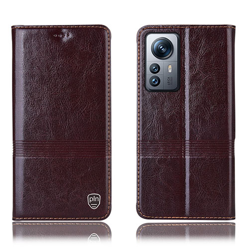 Leather Case Stands Flip Cover Holder H06P for Xiaomi Mi 12S 5G Brown